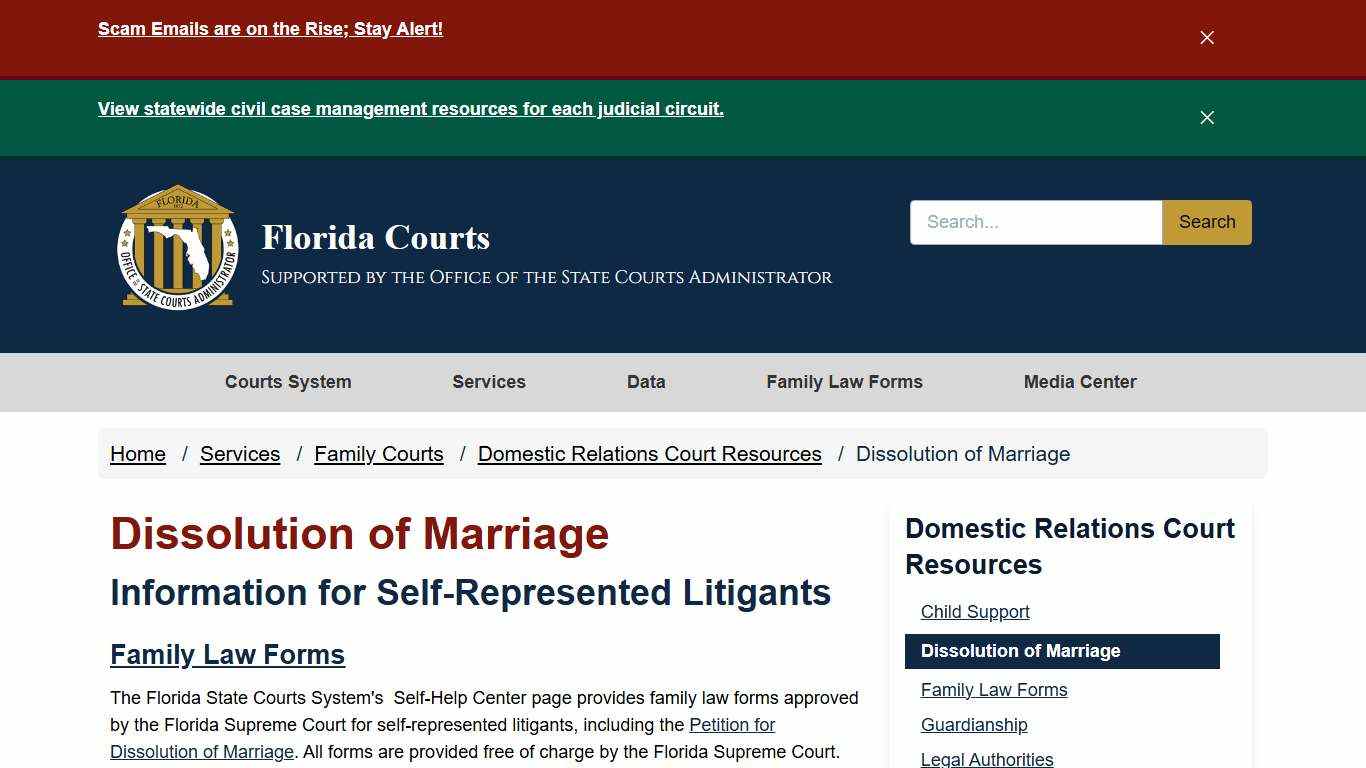 Dissolution of Marriage / Domestic Relations Court Resources / Family Courts / Services - - Florida Courts