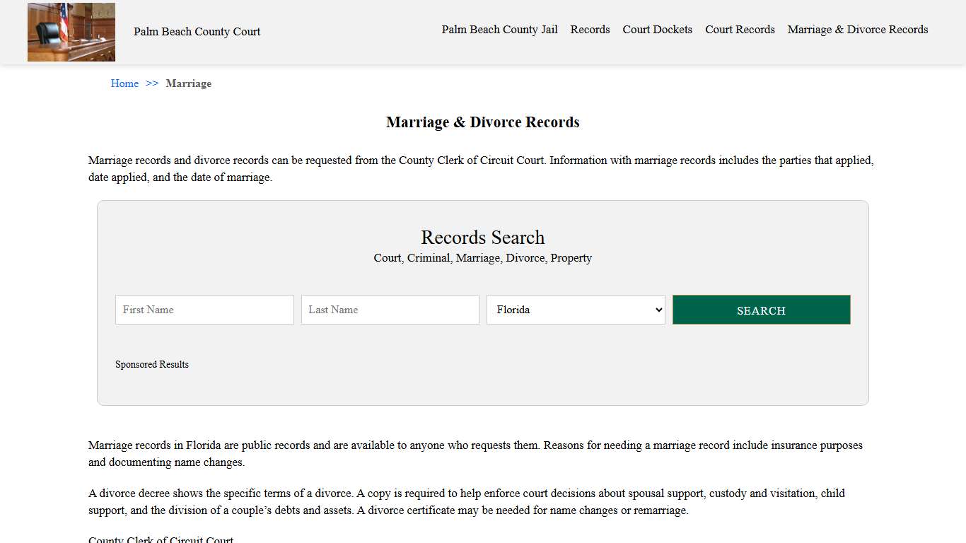 Marriage & Divorce Records | Palm Beach County Court
